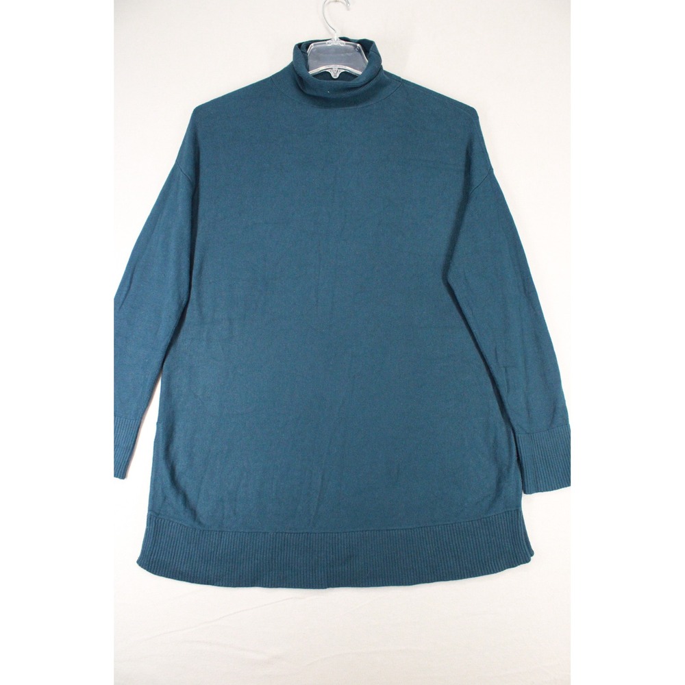 LOFT Turtleneck Sweater Womens Medium Teal Blue Acrylic Blend Preppy Minimalist